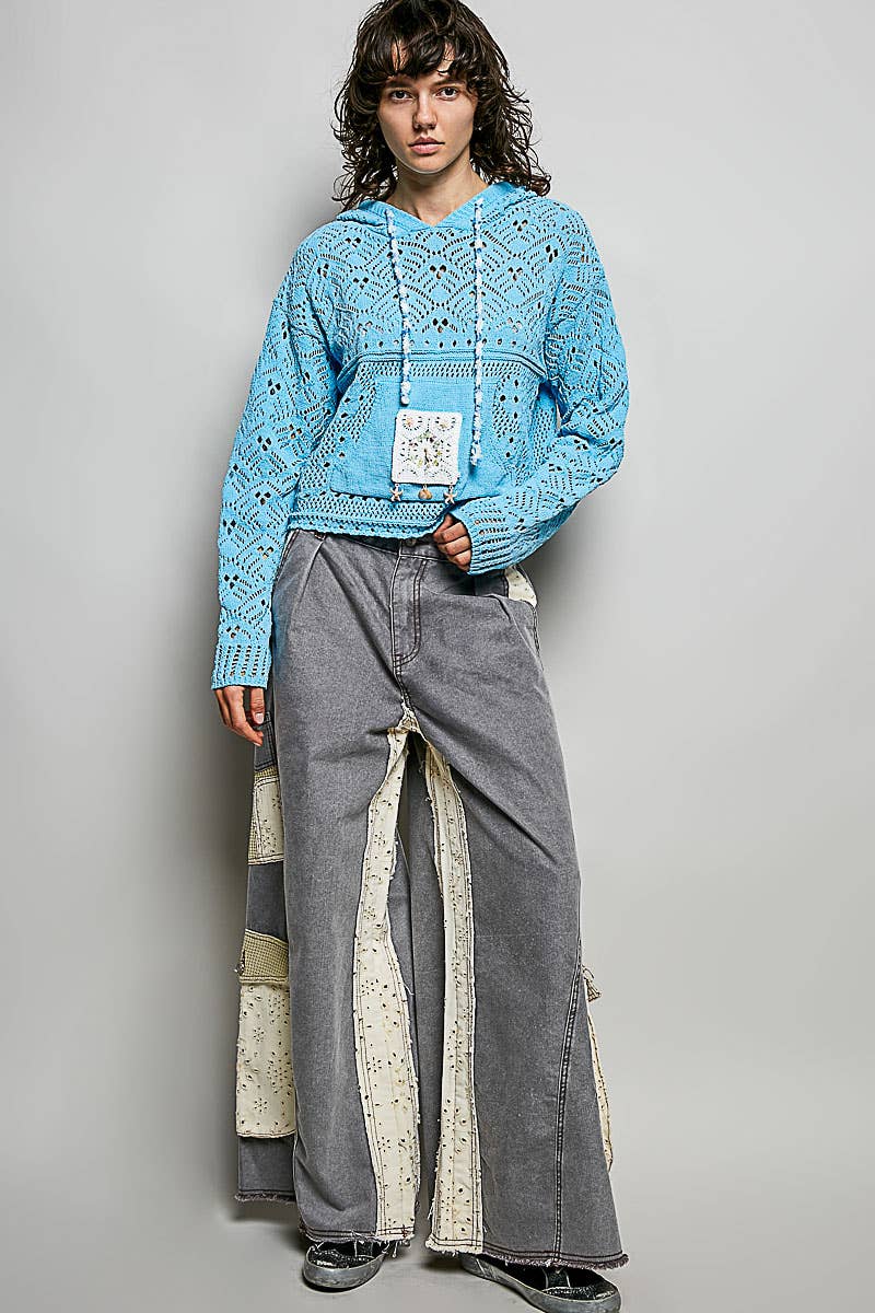 Pol Clothing - Chenille Crochet Lightweight Pullover Hoodie Sweater