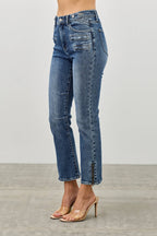 SAIGE DENIM MID RISE SKINNY CROP