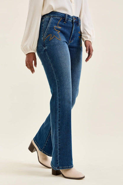 Judy Blue Jeans - MR TC DAISY Bootcut w/ Cowboy Boot Stitching MD Saddle Blue