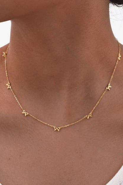 18K STAINLESS STEEL TARNISH FREE BOW NECKLACE