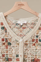 Mello. - Boho Patchwork Crochet Button Cardigan