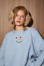 Snowman Embroidered Oversized Crew Neck Sweater