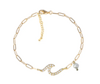 Anklet- Wave with dangle pearl paperclip