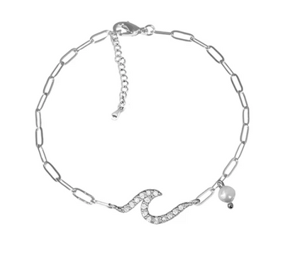 Anklet- Wave with dangle pearl paperclip