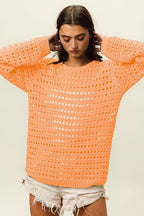 ROUND NECK OPEN KNIT SWEATER TOP