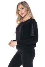 Ariella Crew Neck With Pleather Sleeves in Scuba
