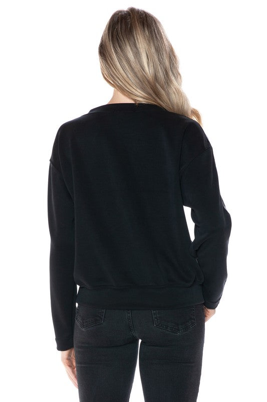 Ariella Crew Neck With Pleather Sleeves in Scuba