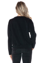 Ariella Crew Neck With Pleather Sleeves in Scuba