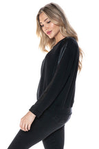 Ariella Crew Neck With Pleather Sleeves in Scuba
