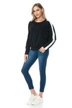 Ariella Crew Neck With White Sleeves in Scuba