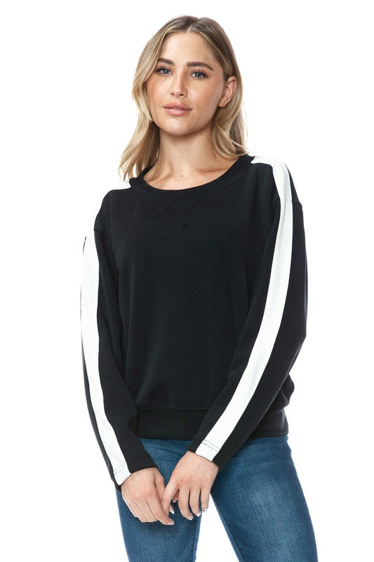 Ariella Crew Neck With White Sleeves in Scuba