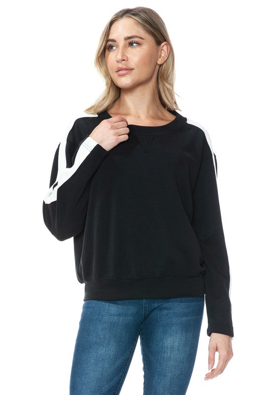 Ariella Crew Neck With White Sleeves in Scuba