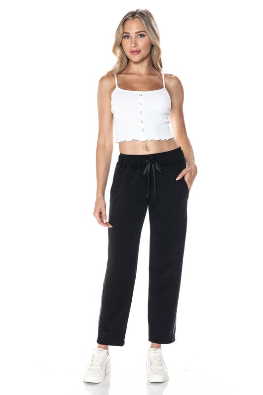 Ariella STRAIGHT LEG PANT W/ PLEATHER DETAIL IN SCUBA