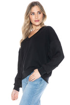 Ariella V-Neck Top W/Contrast Sleeve