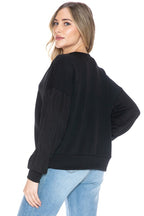 Ariella V-Neck Top W/Contrast Sleeve