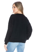 Ariella V-Neck Top W/Contrast Sleeve