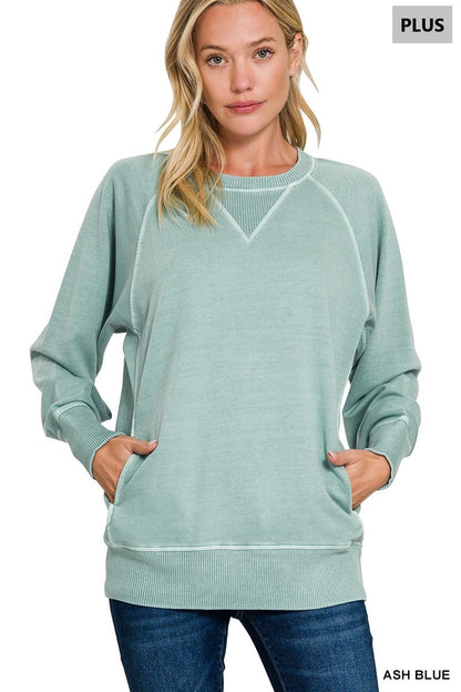 PIGMENT DYED FRENCH TERRY PULLOVER WITH POCKETS