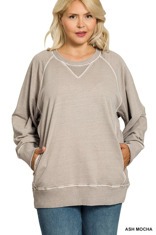 Plus PIGMENT DYED FRENCH TERRY PULLOVER WITH POCKETS
