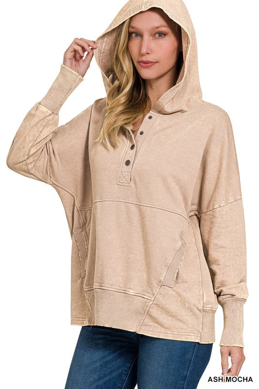 FRENCH TERRY ACID WASH KANGAROO POCKET HOODIE