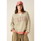 FAITH PATCHWORK STRIPED LONG SLEEVE SWEATSHIRT