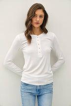 MODAL CLASSIC RIBBED LONGSLEEVE HENLEY BASIC TOP