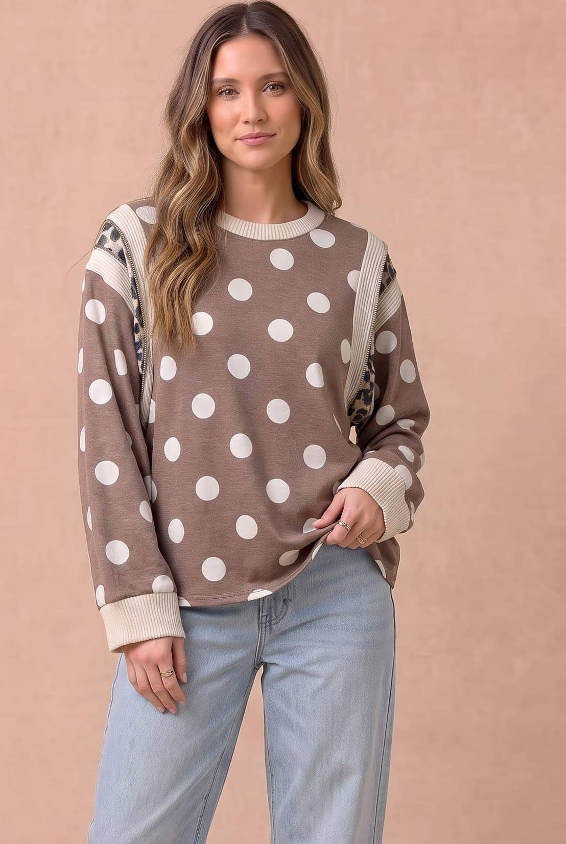 Haptics - Polka Dot Mixed Media Knit Top