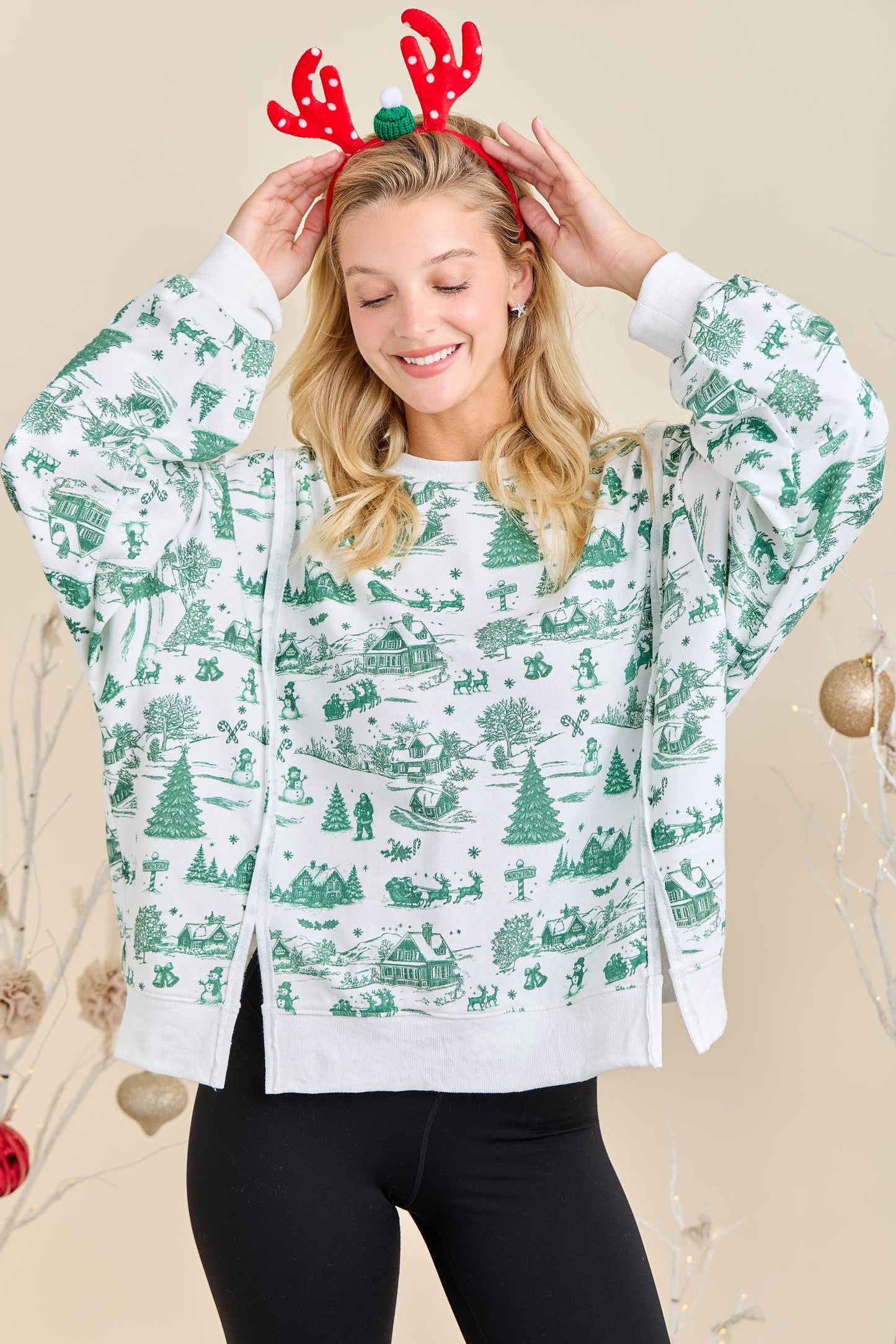 Main Strip - Green & red Christmas Village Sweatshirt