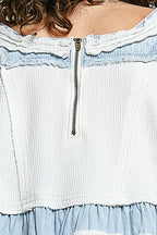 Pol Clothing - Embroidery Lace Contrast Square Neck Long Sleeve top
