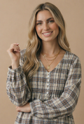 Haptics - Plus Crinkle Plaid Pin Tuck Buttoned Woven Blouse