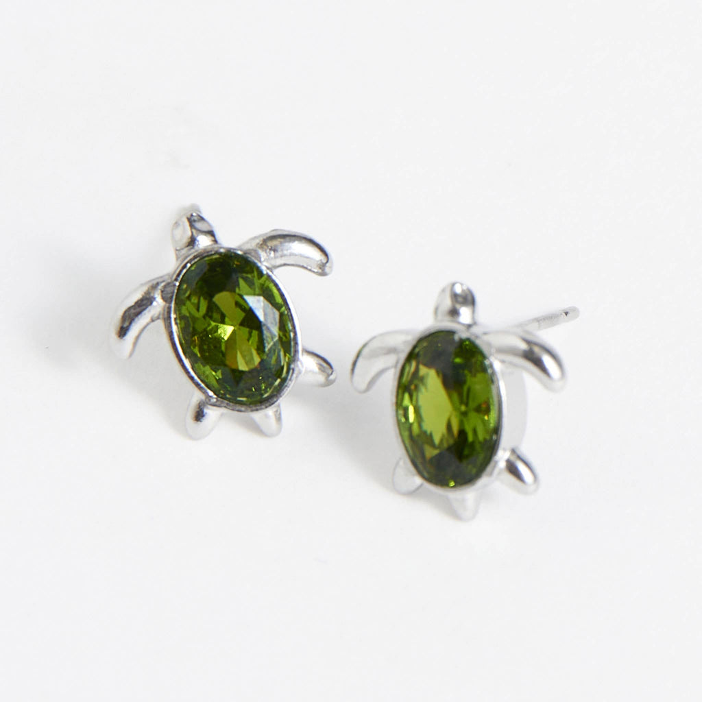 Howard's - Waterproof Earrings Turtle Studs Green Cubic Zirconia