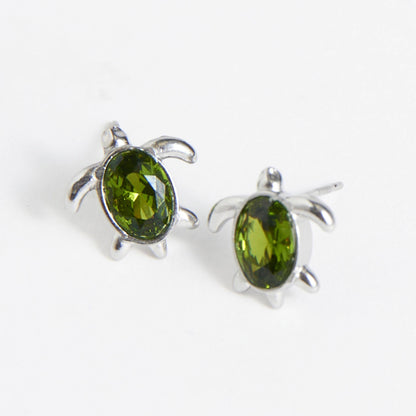 Howard's - Waterproof Earrings Turtle Studs Green Cubic Zirconia