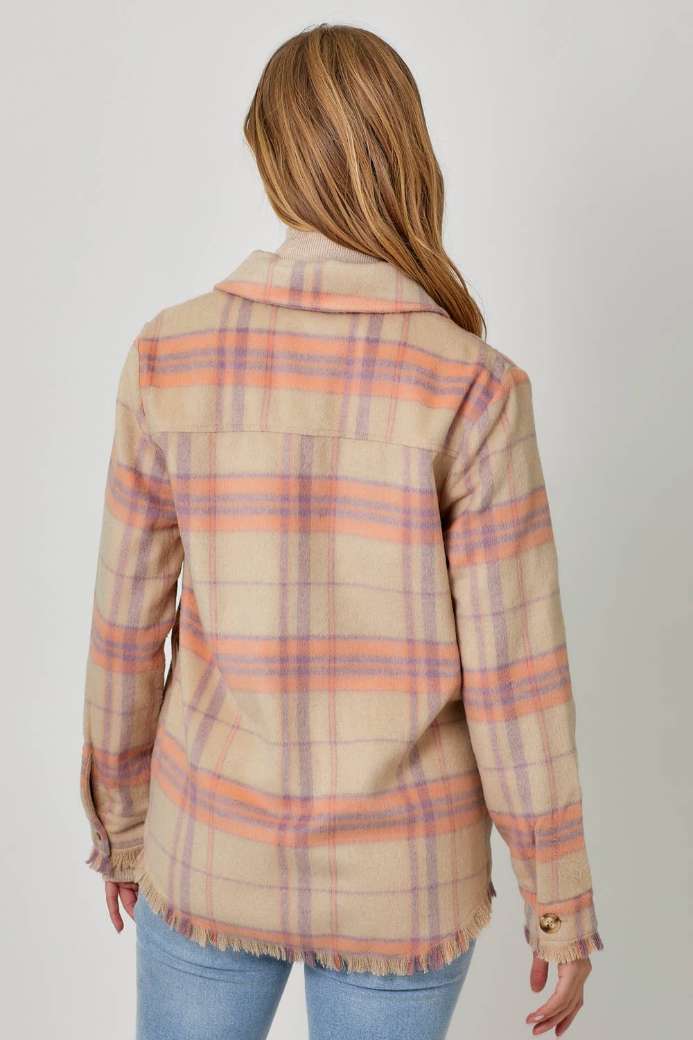 Fringe Detailed Plaid Jacket
