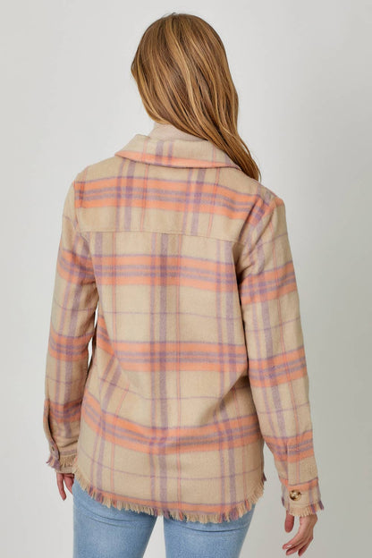 Fringe Detailed Plaid Jacket