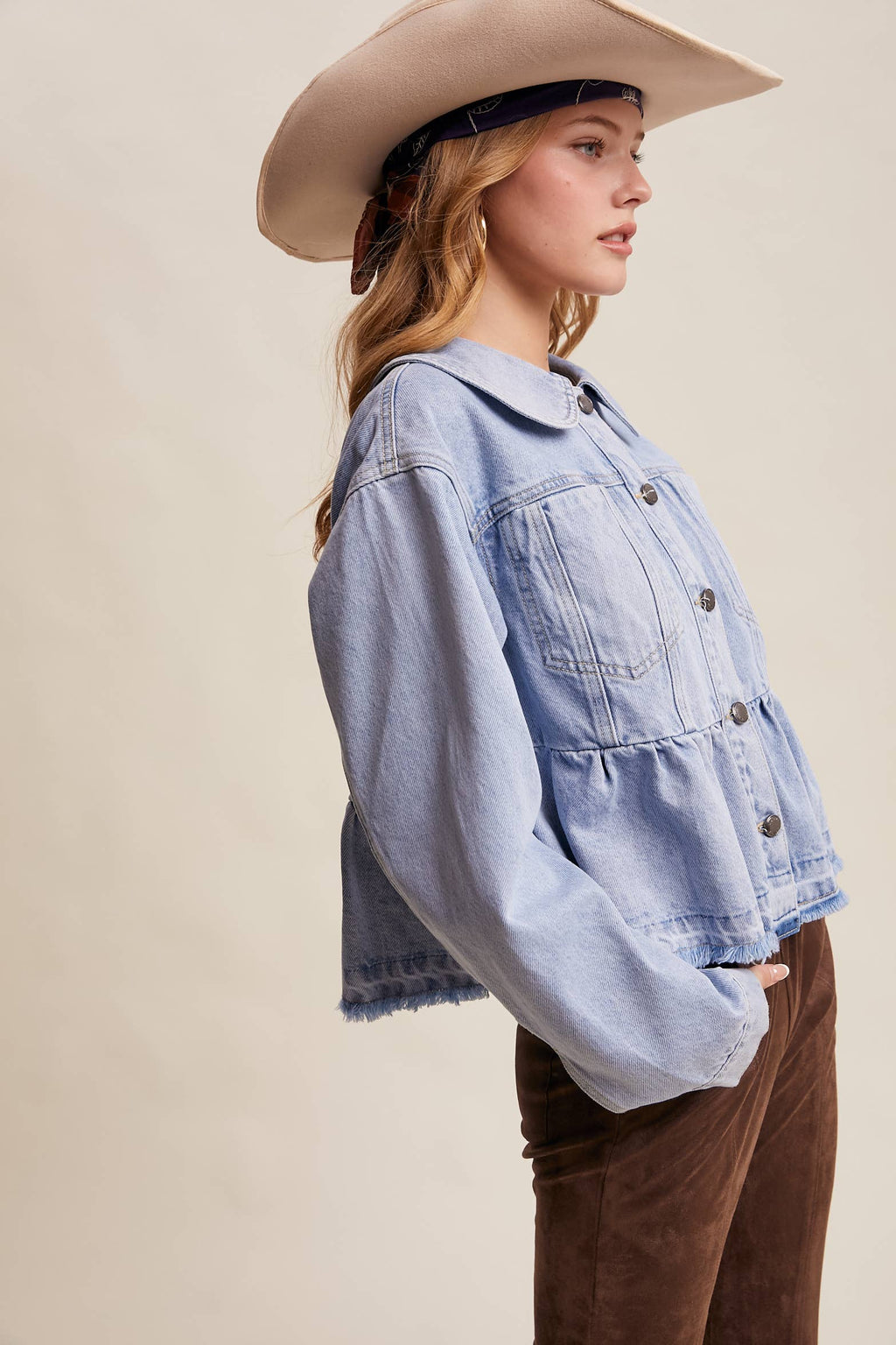 Listicle - Peplum Hem Denim Jacket