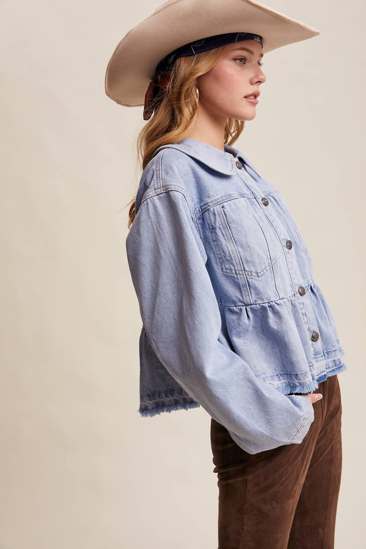 Listicle - Peplum Hem Denim Jacket