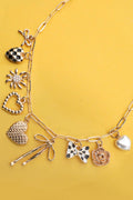 CHARM NECKLACE-BOW CHECKER HEART FLORAL