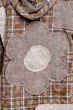 Pol Clothing - Plaid Woven Thermal Patch Floral Patchwork Hoodie Top