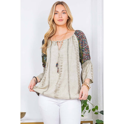 Young Threads - Enchanting Whimsy Overdyed Rayon Peasant Top With Embroidery