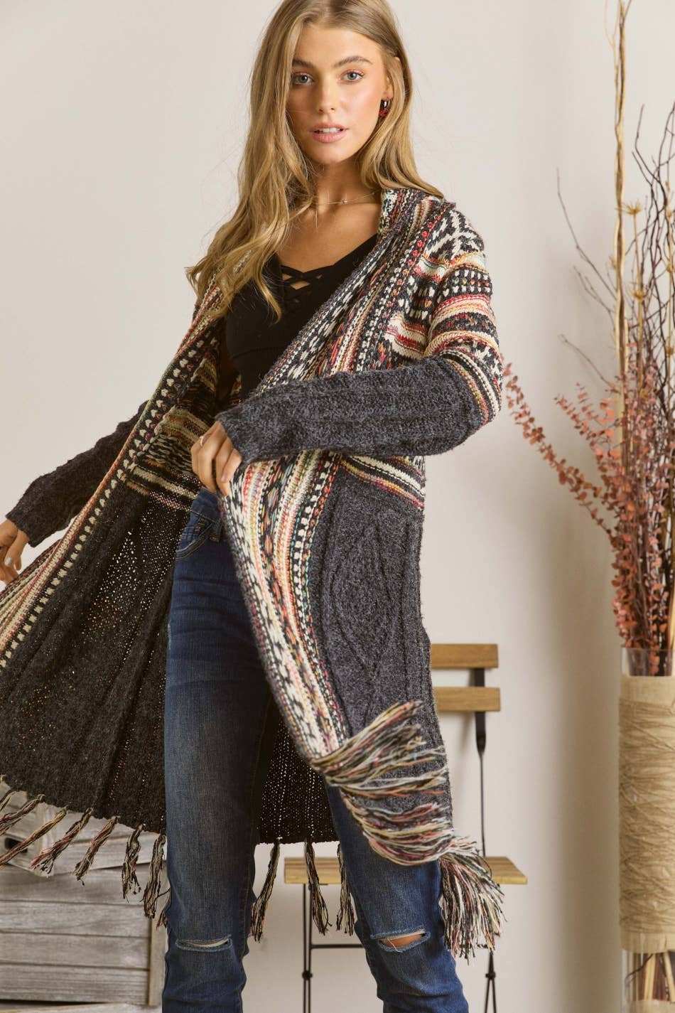 Maya FRINGE HEM AZTEC CARDIGAN