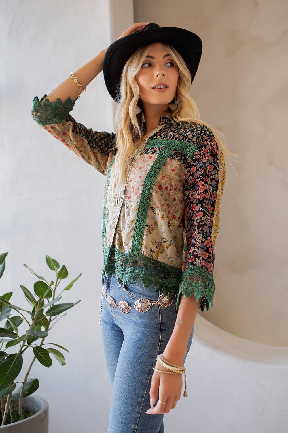 Young Threads - Earthy Boho Button Down Cropped Shirt