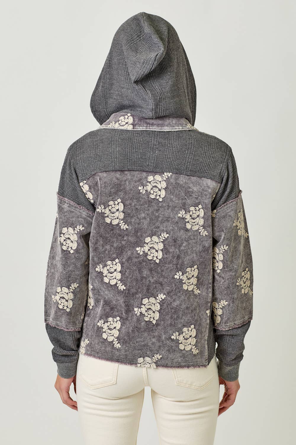 Festive Flower Embroidery Hoodie Jacket