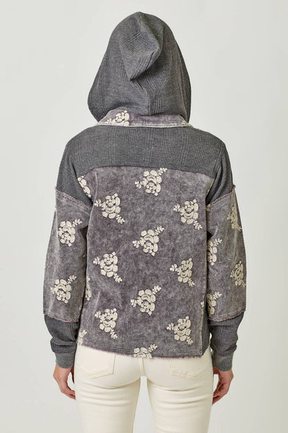 Festive Flower Embroidery Hoodie Jacket