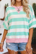 Summer Stripe Exposed Seam Ribbed Patchwork Oversized Tee