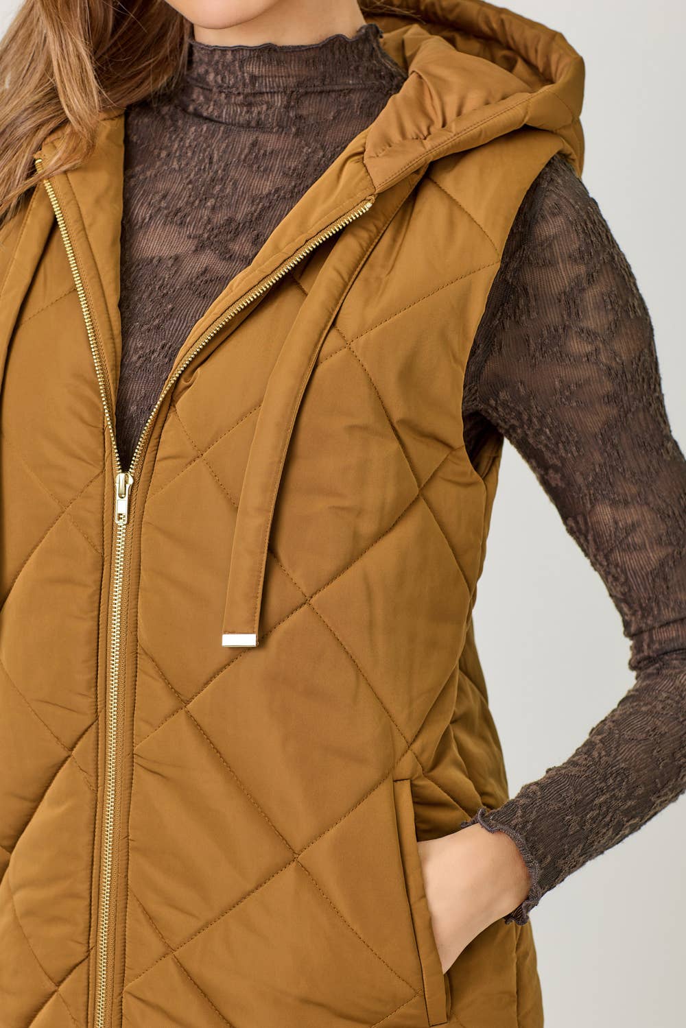 Mystree Quilted Puffer Long Hoodie Vest