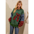 Sage + Fig - PLAID BOW DENIM SLEEVE PULLOVER (ST8117)