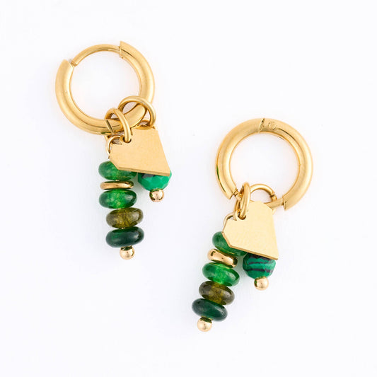 Howard's - Waterproof Earrings Heart Charm Malachite Hoop Narelle Gold