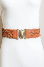 Oval Buckle Braided Elastic Belt: Brown