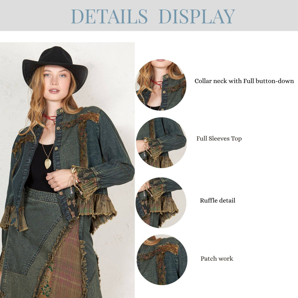Western Boho Chic: Patch Pocket Cropped Denim Jacket