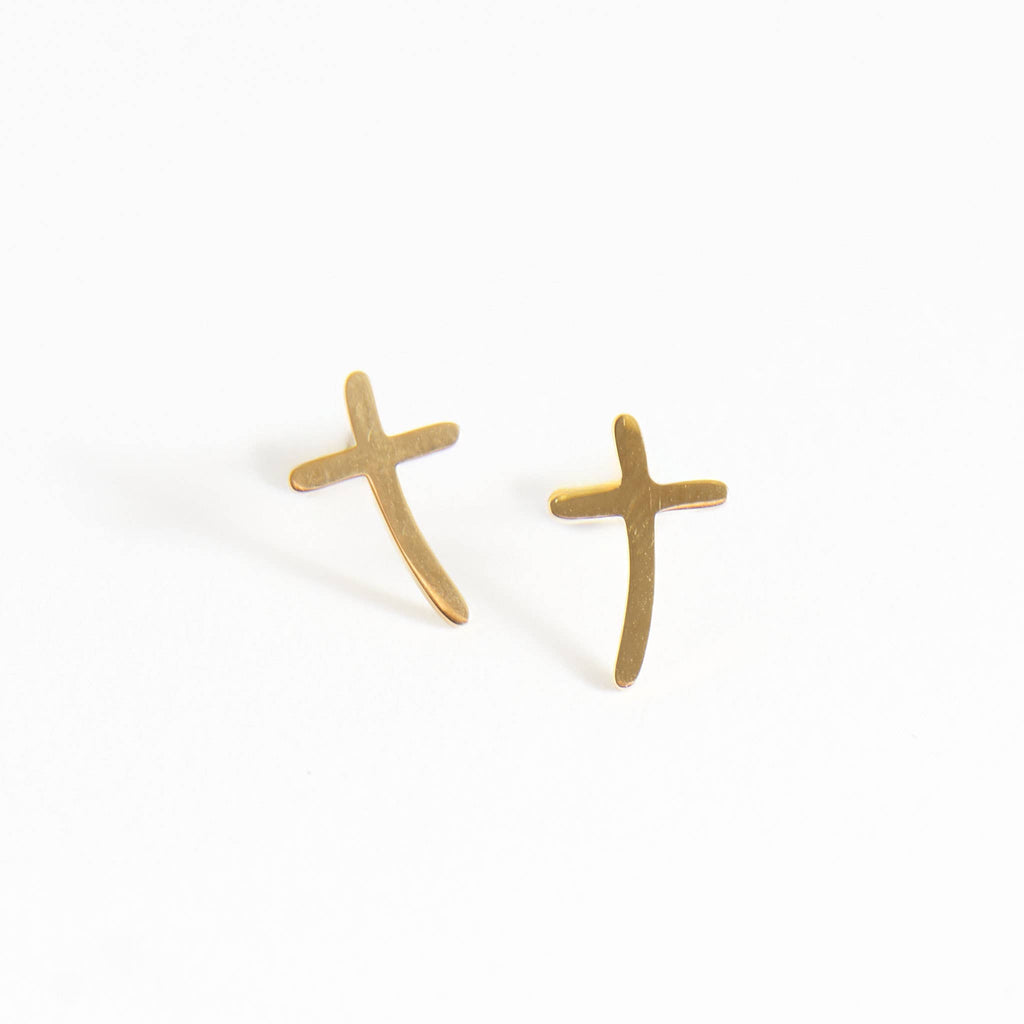 Howard's - Waterproof Earrings Cross Studs in Gold & Stainless Steel