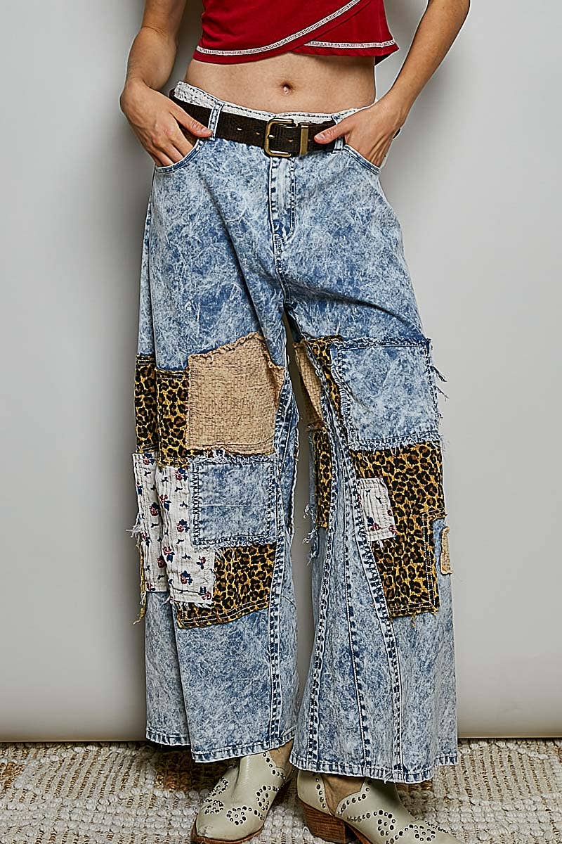 Pol Clothing - Handcrafted Vintage DIY Patchwork-Style Waistband Wide Pant